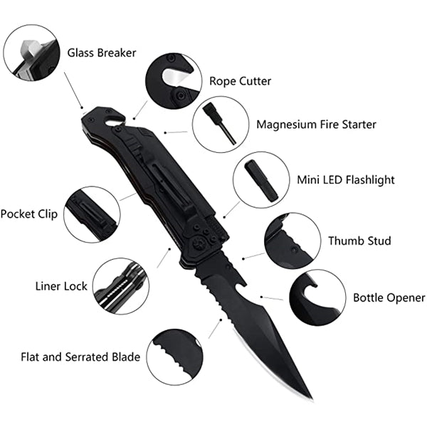 6-in-1 Survival Tactical Military Folding Pocket Knives With
