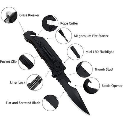6-in-1 Survival Tactical Military Folding Pocket Knives With