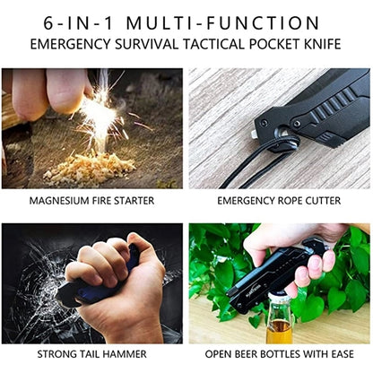 6-in-1 Survival Tactical Military Folding Pocket Knives With