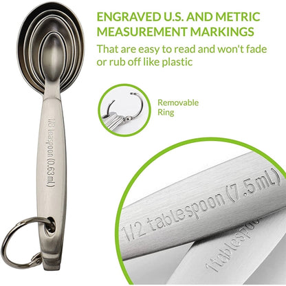 Oval Stainless Steel Metal Measuring Spoons Set