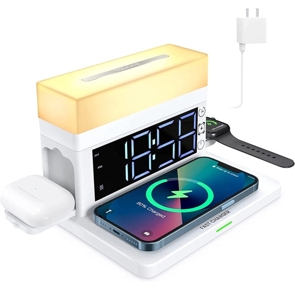 3 in 1 Wireless Charging Station,with Alarm Clock and Light