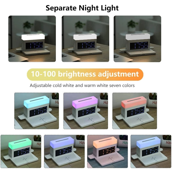 3 in 1 Wireless Charging Station,with Alarm Clock and Light