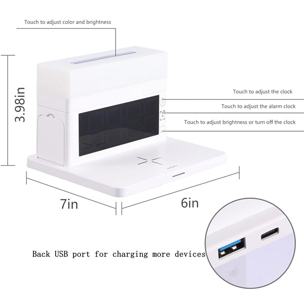 3 in 1 Wireless Charging Station,with Alarm Clock and Light