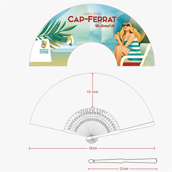 Custom Printed Floding Hand Bamboo Paper Cloth Fan