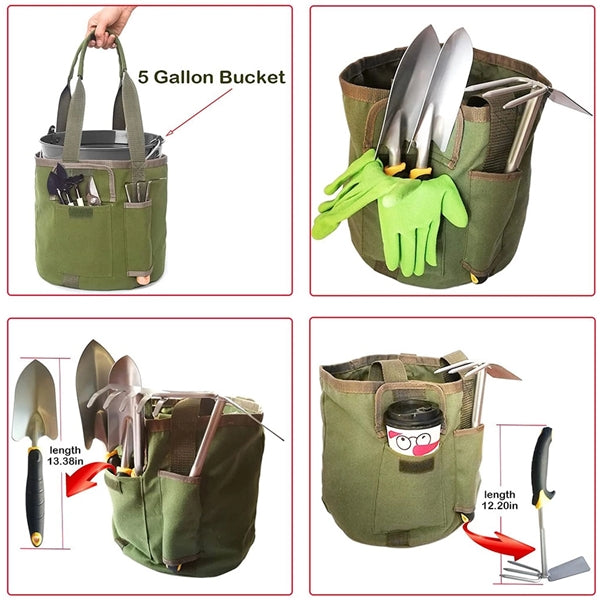 Green Bucket Garden Tools Bag with 2 Pockets
