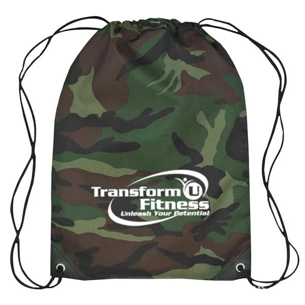 Budget Custom Simply Camo Drawstring Tote Bag