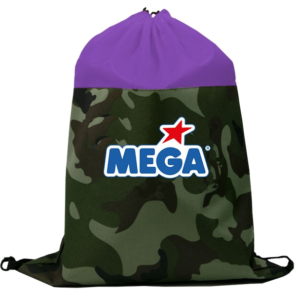 Budget Custom Colored Camo Drawstring Tote Bag
