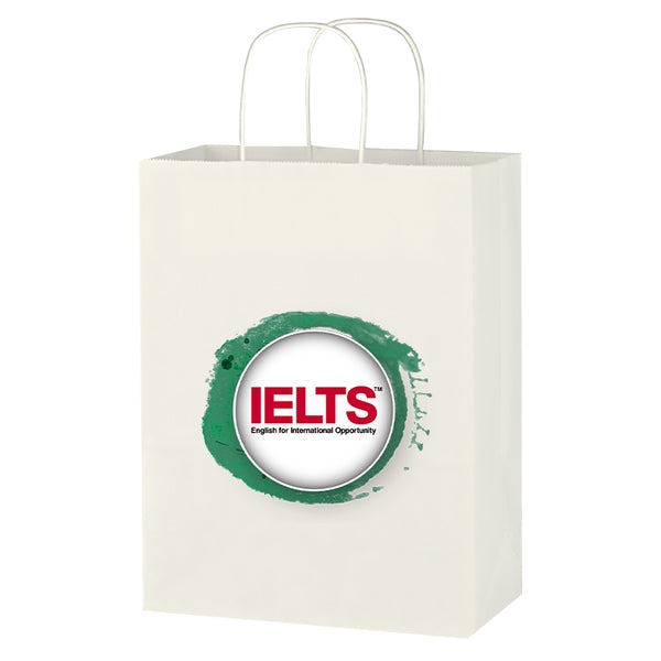 Budget Custom Kraft Paper White Shopping Bags-10-x-13 - BG