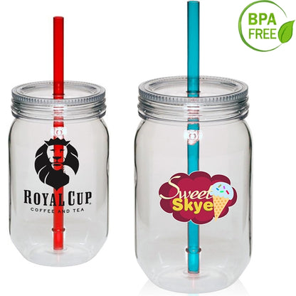 24 oz. Single Wall Mason Jars With screw-on lid and straw