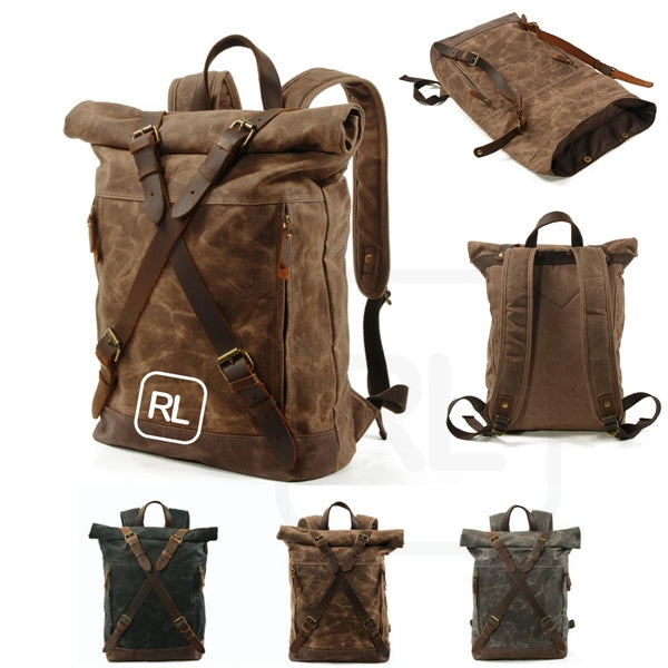 Vintage Waxed Canvas Cowhide Backpack