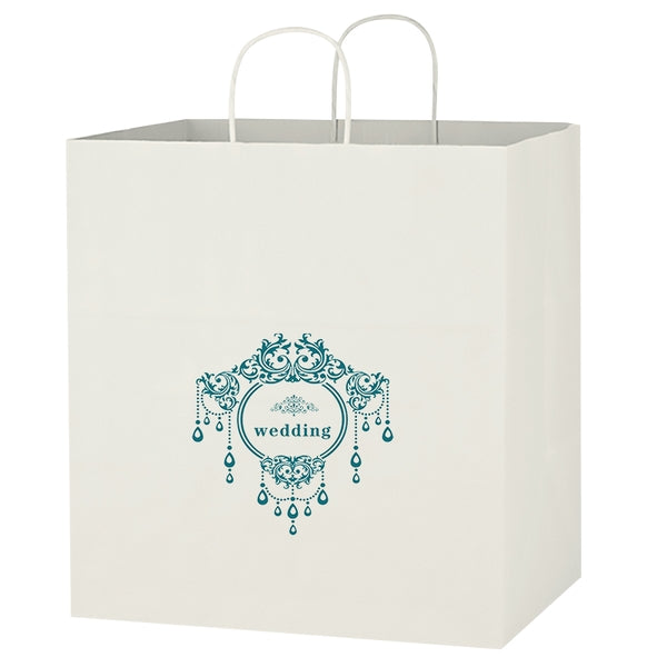 Budget Custom Kraft Paper White Shopping Bags-14-x-15