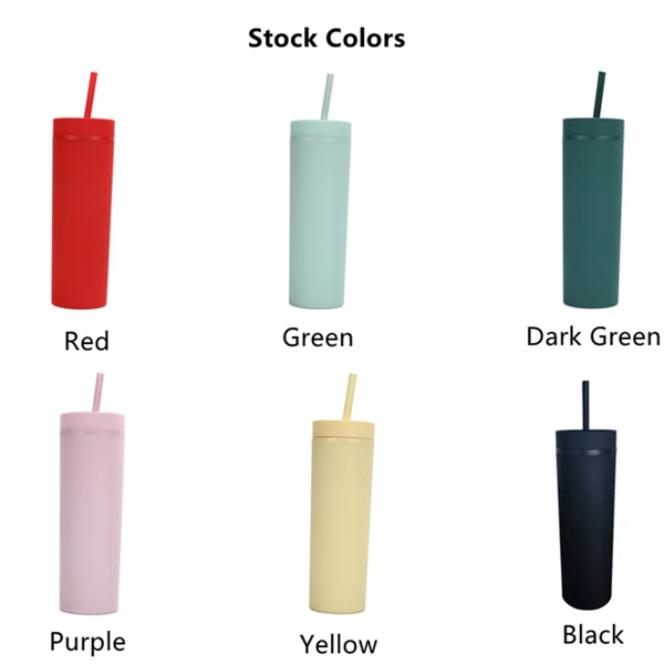 16Oz Colored Skinny Tumblers With Lids And Straws