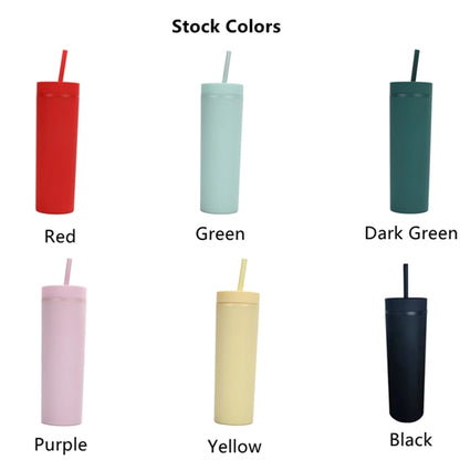 16Oz Colored Skinny Tumblers With Lids And Straws