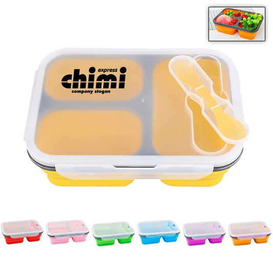 Silicone Folding 3-Compartment Lunch Box With Spoon