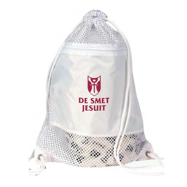 Nylon Mesh Drawstring Gym & Sports Backpack w/ Zipper Pocket