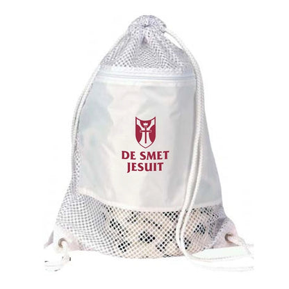 Nylon Mesh Drawstring Gym & Sports Backpack w/ Zipper Pocket