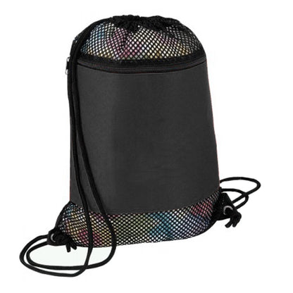 Nylon Mesh Drawstring Gym & Sports Backpack w/ Zipper Pocket