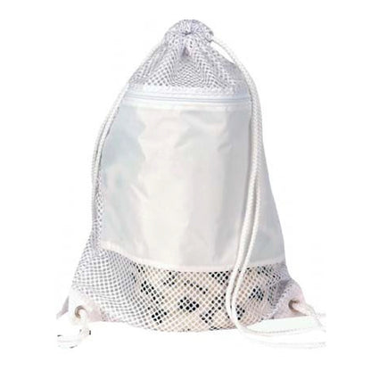 Nylon Mesh Drawstring Gym & Sports Backpack w/ Zipper Pocket