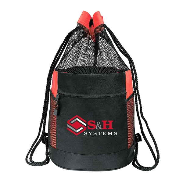 600D Polyester Drawstring Gym & Sports Backpack w/ Pockets