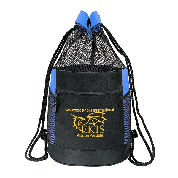 600D Polyester Drawstring Gym & Sports Backpack w/ Pockets