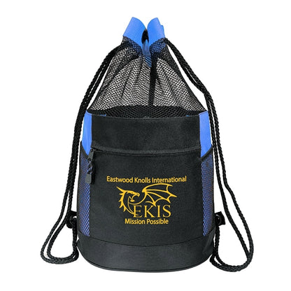600D Polyester Drawstring Gym & Sports Backpack w/ Pockets