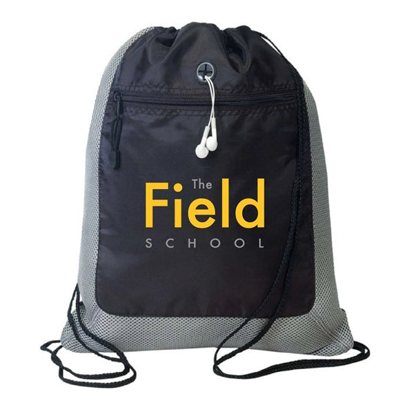 420D Polyester Drawstring Gym Backpack w/ Zipper Pocket