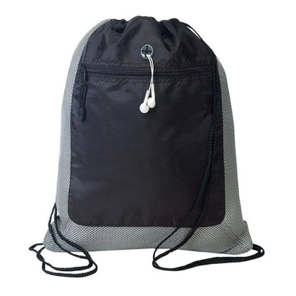 420D Polyester Drawstring Gym Backpack w/ Zipper Pocket