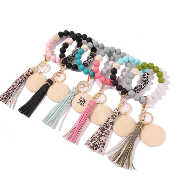 Silicone Bead Bracelet Keychain Charm