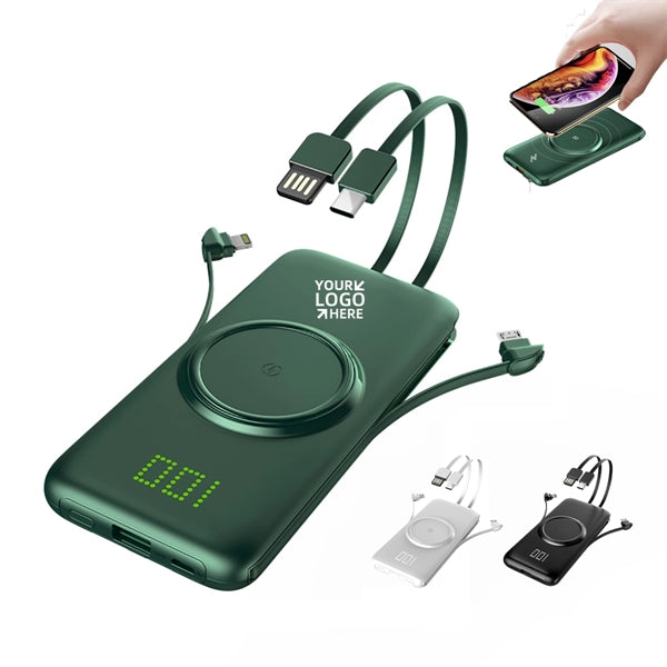 20000Mah Qi Wireless Charger Power Bank Built In Cables