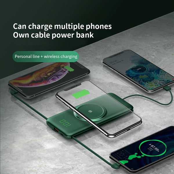 20000Mah Qi Wireless Charger Power Bank Built In Cables
