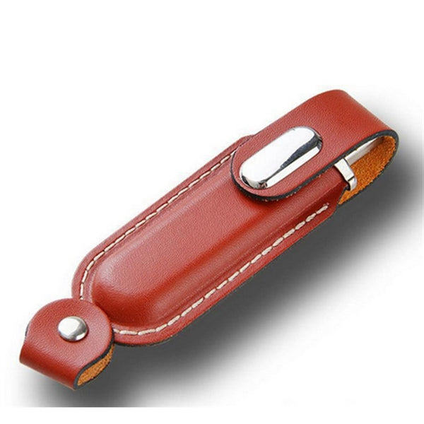Leather USB Drive with Snap fastener and keyloop