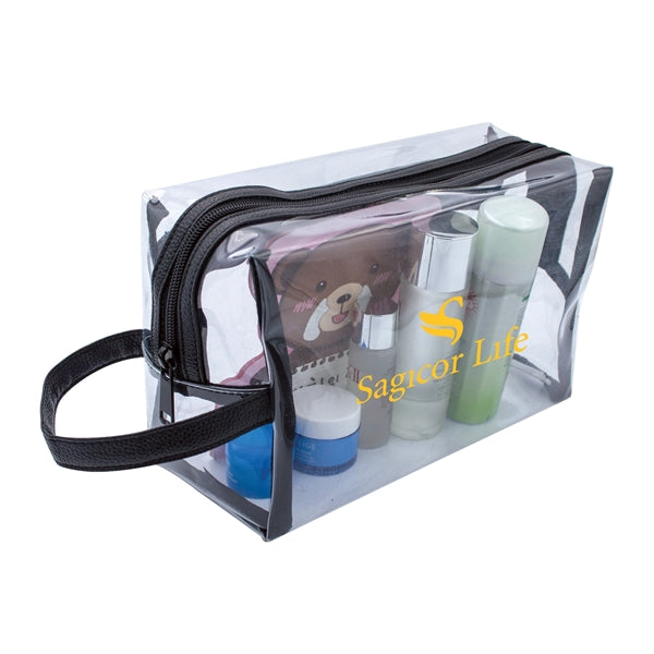 Clear Vinyl Toiletry Bag w/ Leatherette Accent