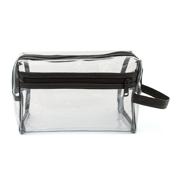 Clear Vinyl Toiletry Bag w/ Leatherette Accent