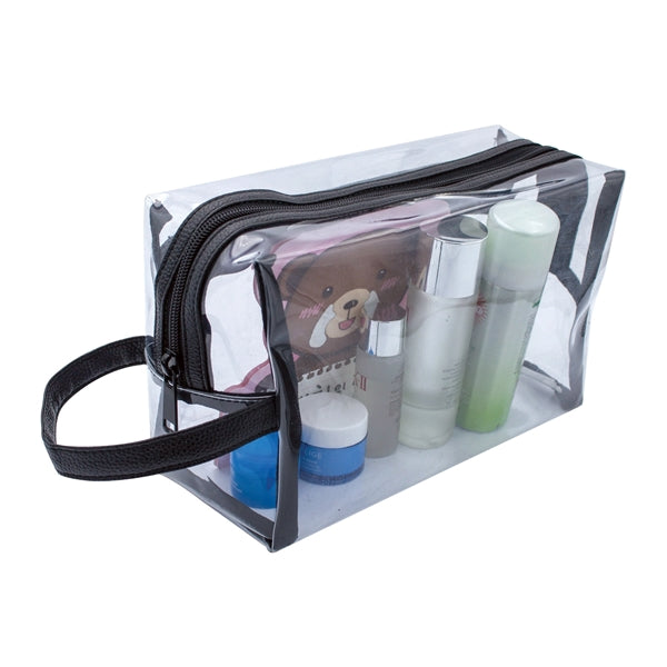 Clear Vinyl Toiletry Bag w/ Leatherette Accent