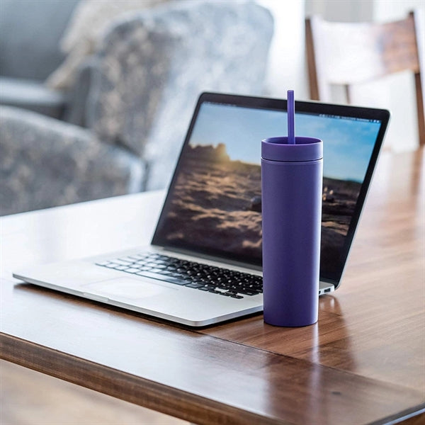 16Oz Skinny Acrylic Tumbler With Lid And Straw