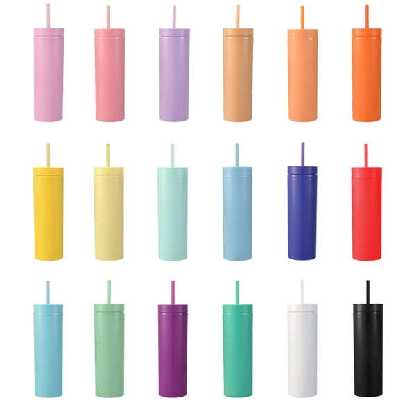 16Oz Skinny Acrylic Tumbler With Lid And Straw