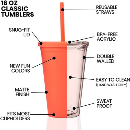 16Oz Skinny Acrylic Tumbler With Lid And Straw
