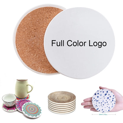 Absorbent Ceramic Coaster With Cork Base