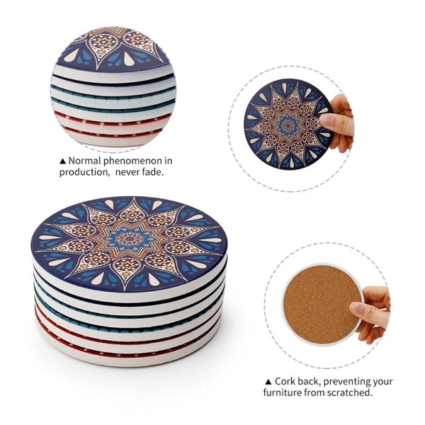Absorbent Ceramic Coaster With Cork Base
