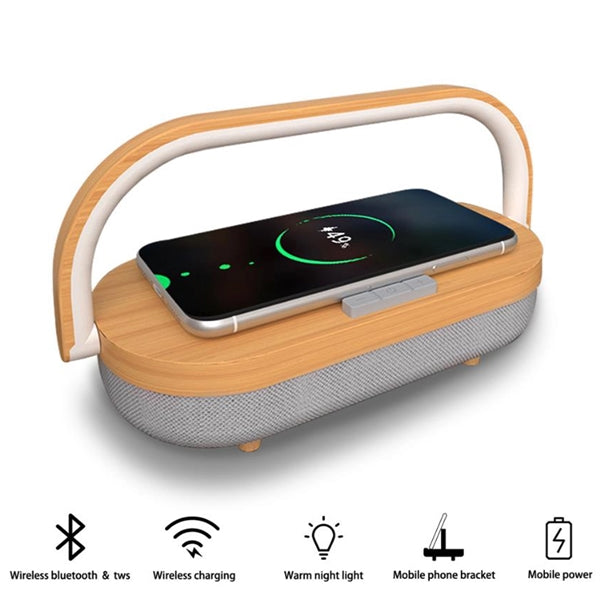 Bluetooth Speaker Wood Design Wireless Charger Led Lamp