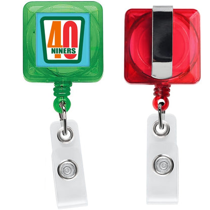 Transparent Square Badge Reel w/ Belt Clip