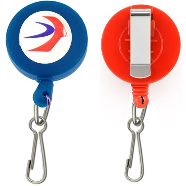 Retractable Round Badge Reel Holder w/ J-Hook & Belt Clip
