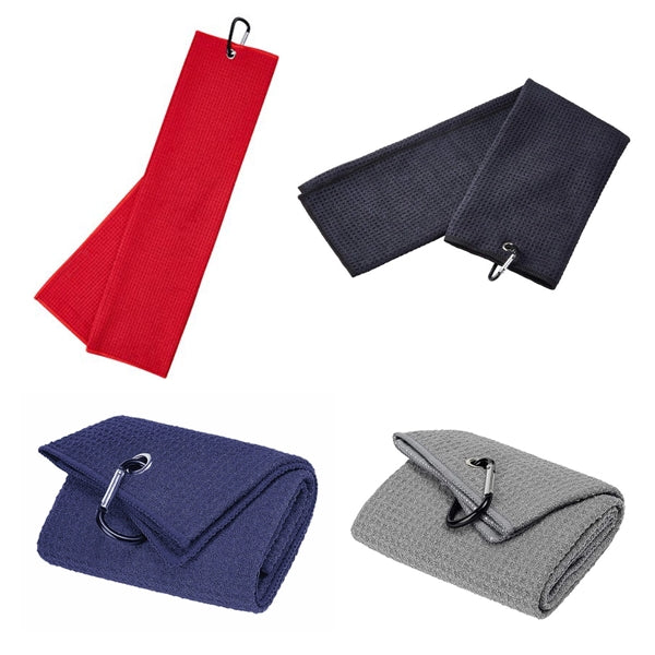 Large Trifold Waffle Pattern Golf Towel With Carabiner Clip