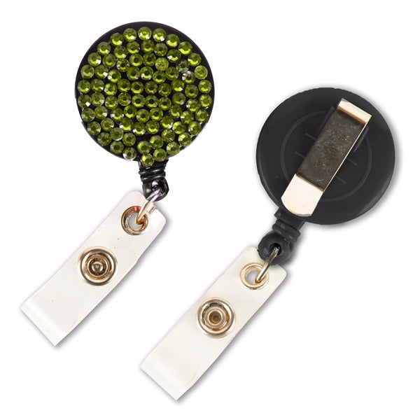 Bling Rhinestone Round Badge Reels w/ Bulldog Clip backing