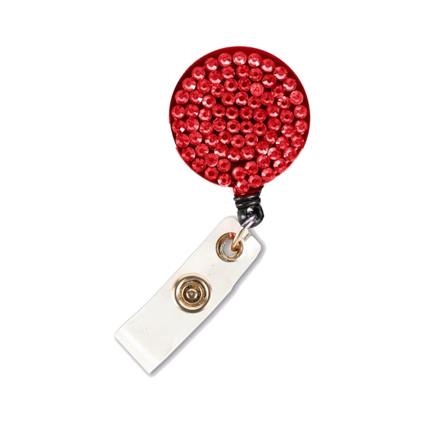 Bling Rhinestone Round Badge Reels w/ Bulldog Clip backing