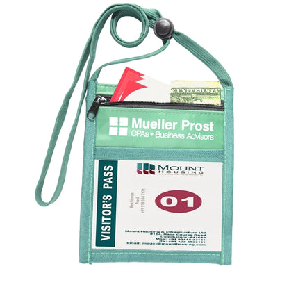 rPET Neck wallet Event Pouch w/ Front Zipper & 3/8" Lanyard