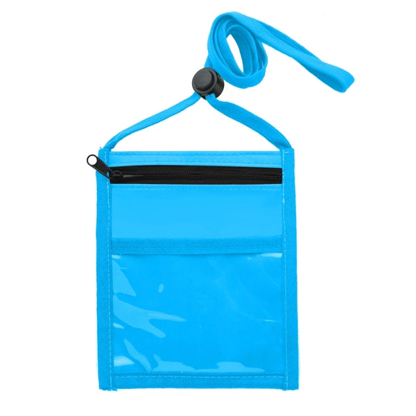 rPET Neck wallet Event Pouch w/ Front Zipper & 3/8" Lanyard