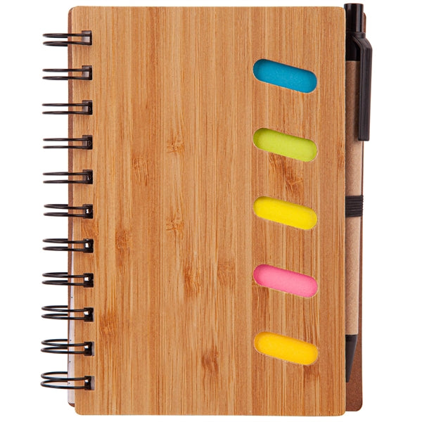 4.75" x 6" Bamboo Notebook with Pen & Sticky Notes