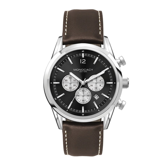42MM STEEL SILVER CASE, CHRONOGRAPH MVMT, BLACK DI...