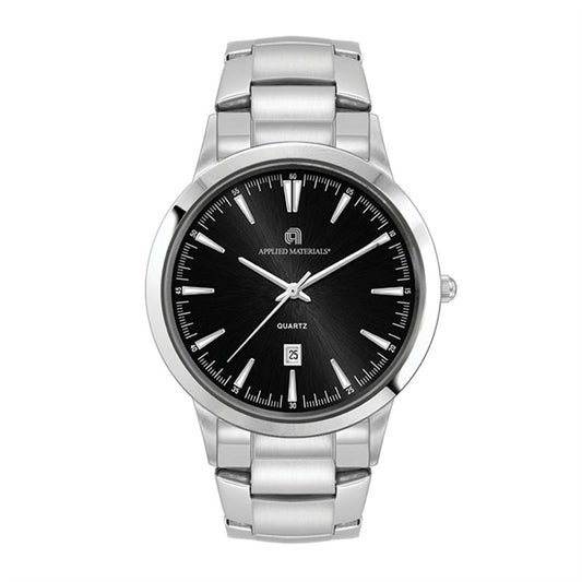 43MM STEEL SILVER CASE, 3 HAND MVMT, BLACK DIAL, D...